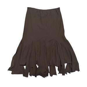 Vintage MSK Whimsigoth Brown Godet Asymmetrical Hem Midi Skirt Size XL